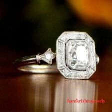 Antiguo anillo vintage de diamantes art deco creado en laboratorio con cojín de 2 quilates oro blanco de 14 quilates bien segunda mano  Embacar hacia Argentina