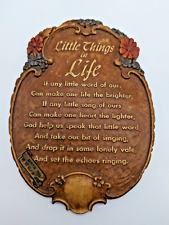 Vtg Christian Wall Plaque "Liitle Things In Life" Art Wood USA Warner Press, used for sale  Shipping to South Africa