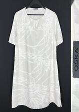 Women's OSKA Linen White Dress Pattern A-Line Dress Size 3 UK 16 US 12 na sprzedaż  Wysyłka do Poland