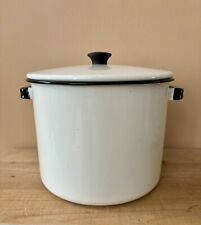 Vintage Large White Enamel Soup Pot with Lid & Black Handles Primitive Decor for sale  Shipping to South Africa