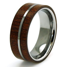 Titanium Mahogany Wood Overlay Pipe Cut Mens Wedding Band 8MM | FREE ENGRAVING for sale  Shipping to South Africa