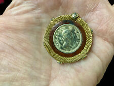 Vintage Brooch / Pin with a QUEEN ELIZABETH II REGINA - 1954 South African COIN, used for sale  Shipping to South Africa