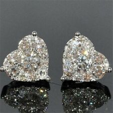 Pendientes redondos simulados con racimo de diamantes de 3 quilates enchapados en oro blanco de 14 K segunda mano  Embacar hacia Argentina