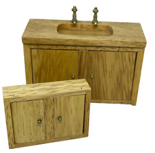 Handley House Dollhouse Miniature 1:12 Oak Kitchen Wall Upper Lower Cabinet Sink, used for sale  Shipping to South Africa
