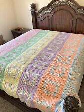 Cobertor de colcha feito à mão para vovó quadrado crochê pastel arco-íris enorme rei casa de campo, usado comprar usado  Enviando para Brazil