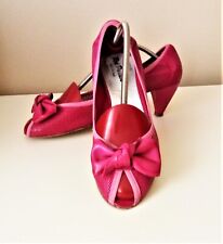 Open Toe Shoes Purple/Red Leather Bow Mid Heel Eu 40 Italy Comfort Red Passion  for sale  Shipping to South Africa