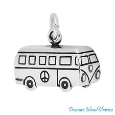 Minivan Hippie dos anos 60 com sinal de paz 3D 925 Sterling Silver Charm Van Bus Camper comprar usado  Enviando para Brazil