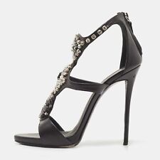 Giuseppe Zanotti Black Leather Crystal Embellished Strappy Sandals Size 39 for sale  Shipping to South Africa