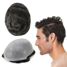 Sistema de substituição de cabelo humano masculino Toupee pele fina atada preto #1B comprar usado  Enviando para Brazil