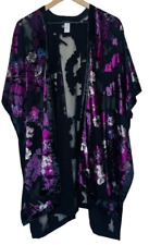 J. Jill One Size Black Purple Floral Burnout Long Kimono Topper for sale  Shipping to South Africa