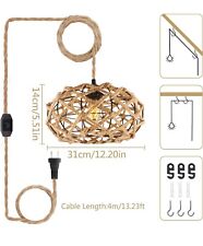 Hanging Lamp 16ft Plug in Pendant Light Rattan Hanging Lights with Plug in Cord, used for sale  Shipping to South Africa