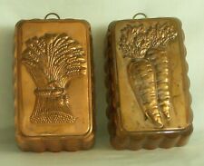 2 Vintage Copper Wheat & Carrot Mold Kitchen Wall Hanging 7.75" H x 2.25" Deep for sale  Shipping to South Africa