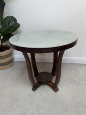 Art Deco French Coffee Side Table Round Wood & Frosted Glass Top 1920s for sale  Shipping to South Africa