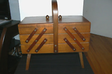 Vintage Wooden Footed Accordion Fold Out SEWING BOX BASKET for sale  Shipping to South Africa
