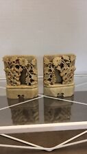 WOW! Vintage Set of 2 Chinese Soapstone  Bookends Carved 3D Floral  1900s?, used for sale  Shipping to South Africa