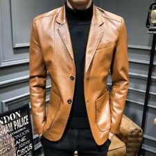 Usado, Chaqueta de Cuero para Hombre Calce Ajustado Dos Botones Blazer Negocios Solapa Abrigo Informal Fiesta segunda mano  Embacar hacia Mexico