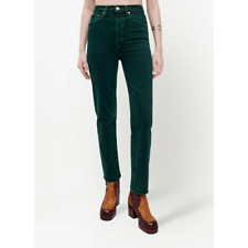 RE/DONE 70s Ultra High Rise Stove-Pipe Jeans 2/26 Dark Green Raw Hem Stretch New for sale  Shipping to South Africa