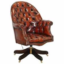 FULLY RESTORED MAHOGANY BROWN LEATHER CHESTERFIELD CAPTAINS DIRECTORS ARMCHAIR for sale  Shipping to South Africa
