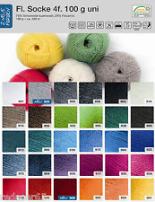 (€ 55/kg) 100 gr RELLANA sock wool 4-way plain fleet sock many colours til salg  Sendes til Denmark