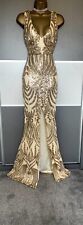 Elegant Gold Sequin Evening Prom Cruise Cocktail Party Maxi Dress Sz 12/14, used for sale  Shipping to South Africa