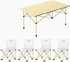 Mesa plegable beige con 4 sillas y bolsa de almacenamiento, mesa de camping portátil   segunda mano  Embacar hacia Mexico