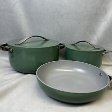 Caraway Nonstick Ceramic Cookware 5 Pc Set Green 3 Pots Sauce Frying Pan 2 Lids, used for sale  Shipping to South Africa