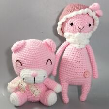 Par de osos de peluche de ganchillo Amigurumi artesanal de 9" rosa en sombrero y oso de peluche segunda mano  Embacar hacia Argentina