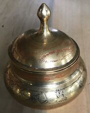 Vintage Lidded Brass Pot Etched, used for sale  Shipping to South Africa