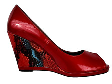 Sapatos anabela Donald Pliner feminino 9M Habiki peep toe pele de cobra couro envernizado vermelho comprar usado  Enviando para Brazil