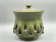 Vintage Italian Ceramic Pottery Gambone Design Lidded Jar Green MCM 1950s CHIP, used for sale  Shipping to South Africa