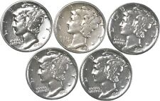 High Grade - 5 Coin Mercury Silver Dime Lot 1940-1945 Collection *645 for sale  Frederick