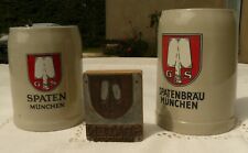 Chopes de bière en grès Spaten Munchen et matrice publicitaire logo d'occasion  Éguilles