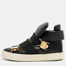 Used, Giuseppe Zanotti Black Leather Double Buckle High Top Sneakers Size 37 for sale  Shipping to South Africa