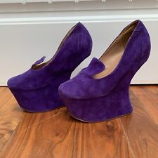 Jeffrey Campbell Blyke Purple Suede Wedge Platform  Heelless Pumps 8.5, used for sale  Shipping to South Africa