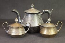 OLD Vintage Moroccan Engraved Brass silver plated oriental tea set for sale  Shipping to South Africa