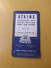 ATKINS HACKSAW METAL CUTTING BAND SAW BLADES SALESMAN MANUAL STANDARD LISTS 1950 for sale  Canada
