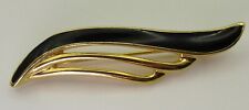 Vintage Signed Monet Black Enamel Polished Gold Tone Metal Wave Brooch Pin for sale  Shipping to South Africa