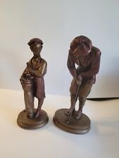 Sculpture Hampton Green 1992 11.5" Bronze Finish Golfer  And Golf Caddy  Austin  for sale  Shipping to South Africa