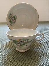 Vintage Tea Cup and Saucer Set Dogwood Flowers Made in Japan White And Gold Trim for sale  Shipping to South Africa