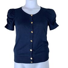 Juicy Couture Medium Cardigan Navy Blue Button Up Short Pleated Sleeve Sweater, used for sale  Shipping to South Africa