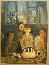 Pintura al óleo soviética ucraniana postimpresionismo retrato fiesta de cumpleaños infantil segunda mano  Embacar hacia Argentina
