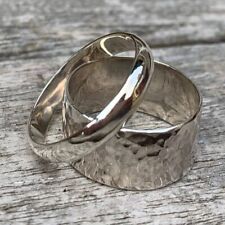 2 Set Hammered Silver Wedding Stacking Ring 925 Sterling Silver Double Band Ring, used for sale  Shipping to South Africa