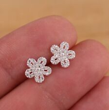 Solid 925 Sterling Silver Cubic Zirconia Flower Stud Earrings Gift Boxed for sale  Shipping to South Africa