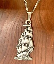 Vintage AA Fine Pewter Tall Ship Sailing Sea Charm 18” Silver Chain Boat Life for sale  Shipping to South Africa