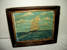 1882 ARTE POPULAR INGÊNUA PINTURA A ÓLEO CLIPPER NAVIO SM MADEIRA PRIMITIVA MOLDURA DOURADA comprar usado  Enviando para Brazil