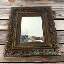 Vintage Carved Wood Framed Rustic Freestanding Mirror Bronze Trim Frame 12x14 in for sale  Shipping to South Africa