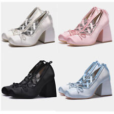 Sapato de balé Mary Jane salto alto salto bloco sapatos de cetim Lolita comprar usado  Enviando para Brazil