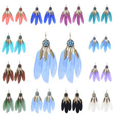 Vintage Bohemian Boho Chain Leaves Feather Crystal Colorful Resin Women Earrings for sale  Shipping to South Africa