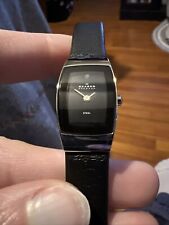 Relógio feminino Skagen pulseira de couro preto fino aço inoxidável cristal acentuado, usado comprar usado  Enviando para Brazil
