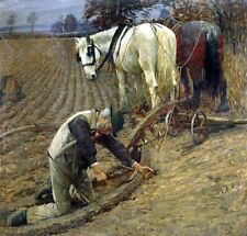 Usado, Arte pintado a mano pintura al óleo El último surco agricultor con caballos lienzo segunda mano  Embacar hacia Argentina